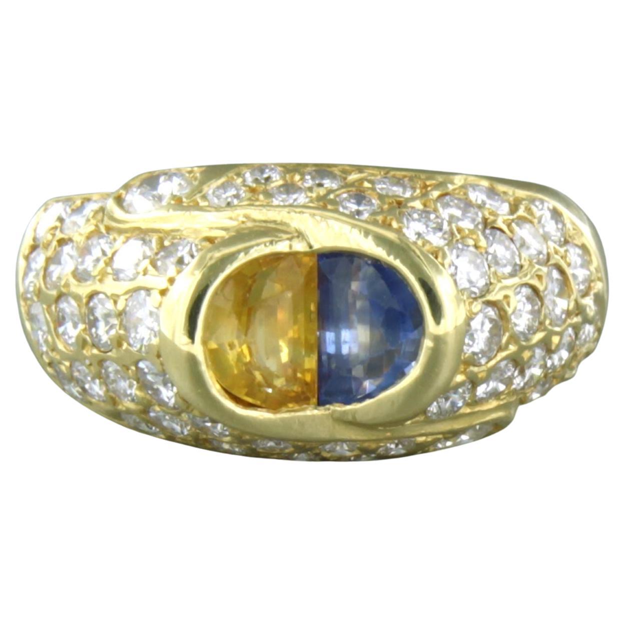 Ring mit gelbem und blauem Saphir und Diamanten im Brillantschliff 1,50 Karat 18k Gold im Angebot