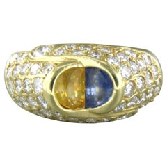 Ring mit gelbem und blauem Saphir und Diamanten im Brillantschliff 1,50 Karat 18k Gold