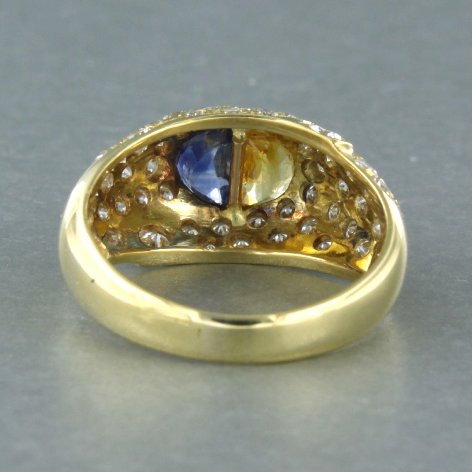 Women's Ring with yellow and blue sapphire, and diamond, 18k gold For Sale