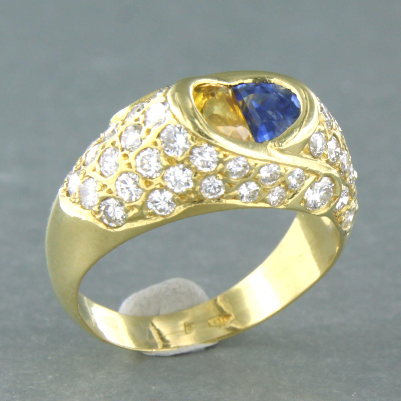 Ring with yellow and blue sapphire, and diamond, 18k gold For Sale 2