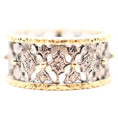 Ring Yellow and Black Gold 18 Carats Lace Details and Gold Beads