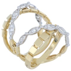 Ring Yellow and White Gold 18 Karat with White Diamond Color G, VS Handmade