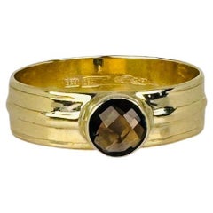 Ring Gelbgold 14 Karat mit rundem facettiertem Rauchquarz Edelstein