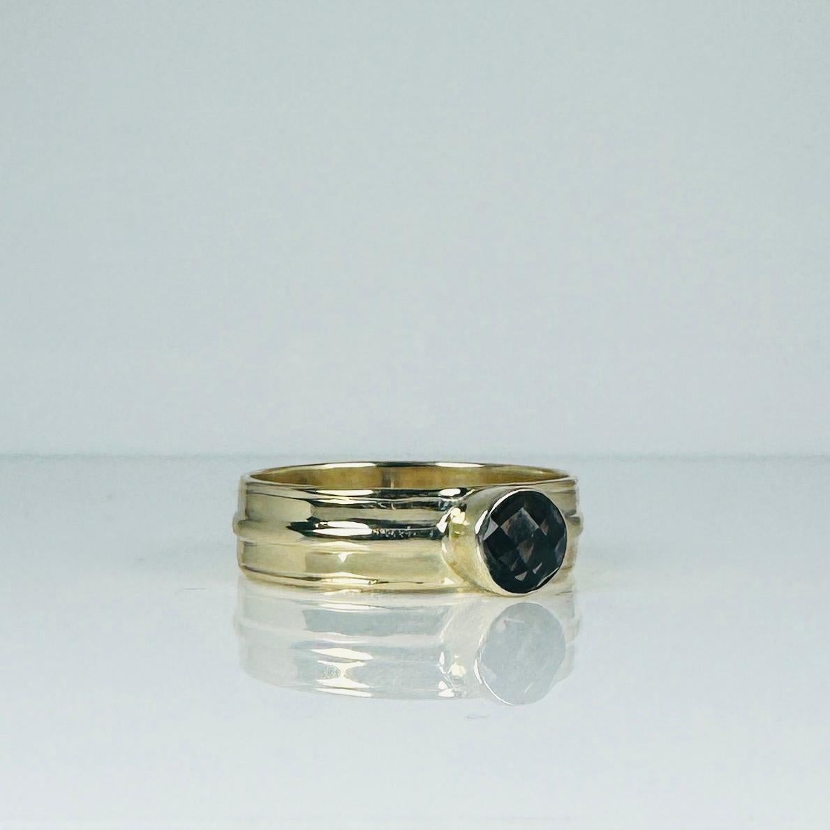 Bague en or jaune 14 carats avec quarts fumés ronds facettés Bon état - En vente à Heemstede, NL