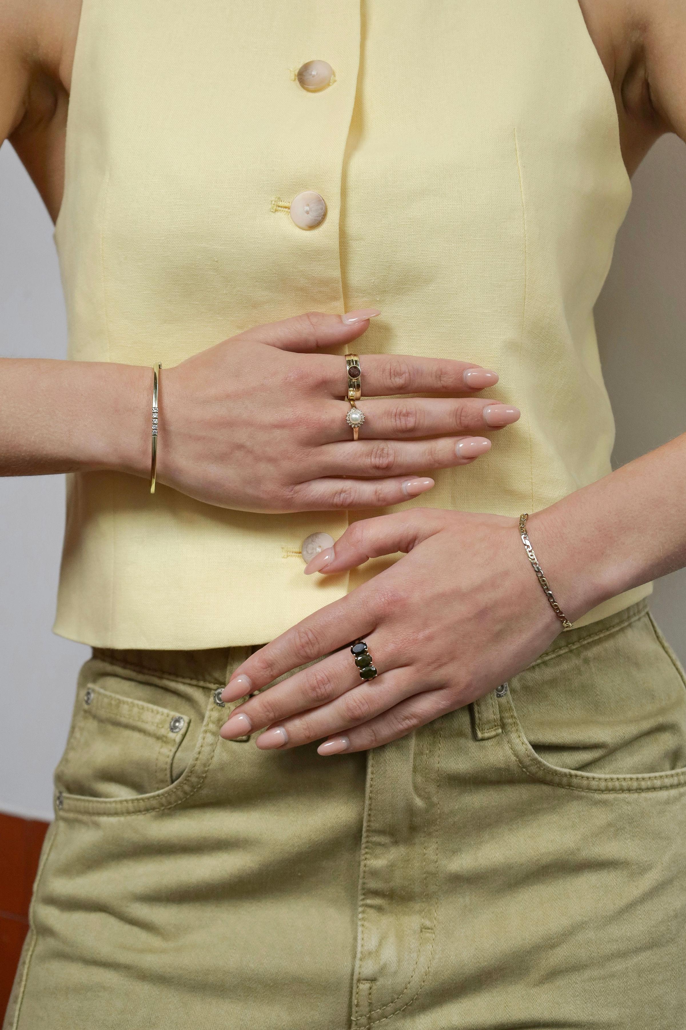 Ring Yellow Gold 14k with round facetted smokey quarts gemstone For Sale 5