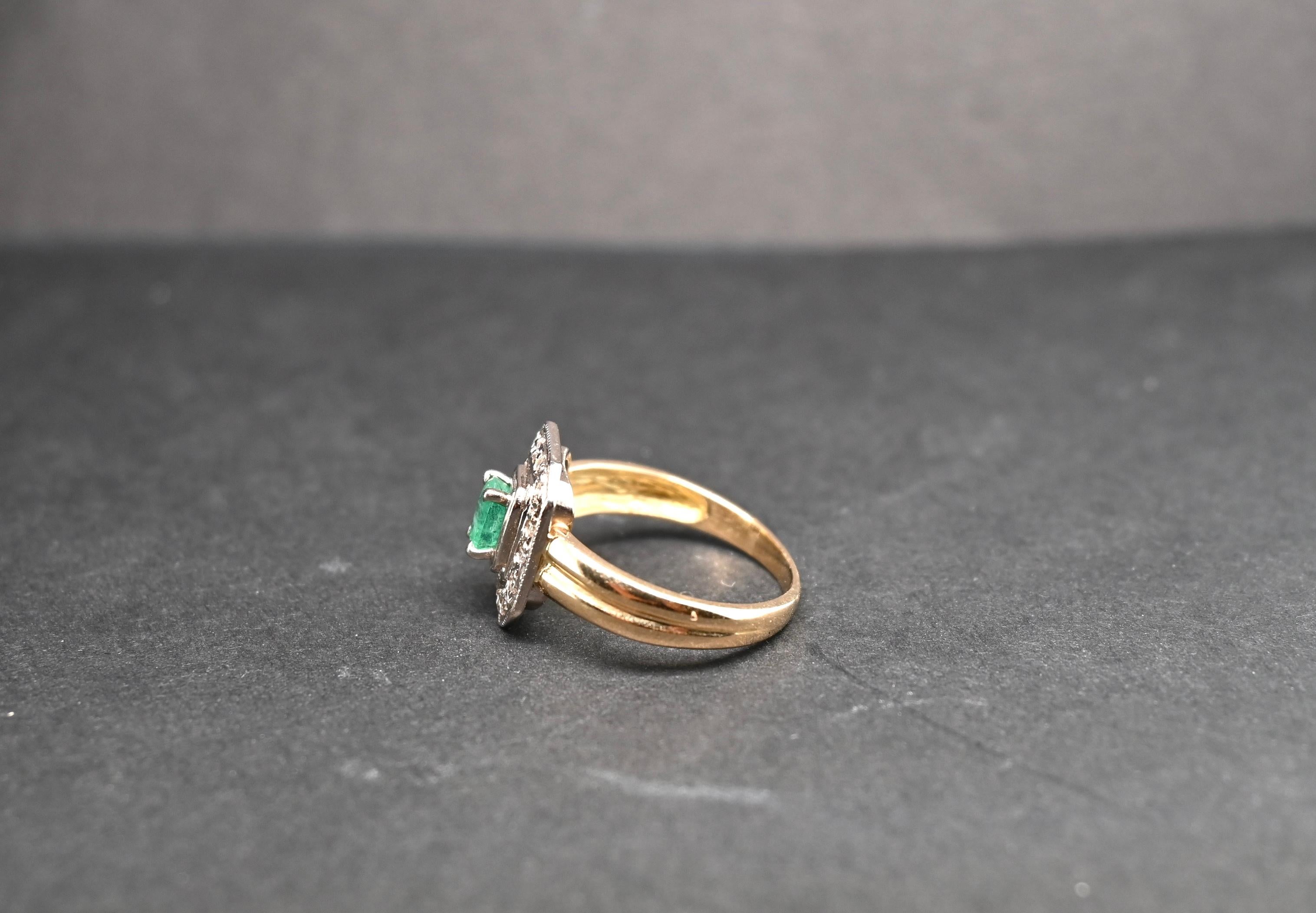 Emerald Cut Ring Yellow Gold 18 Carats Emerald Diamonds For Sale