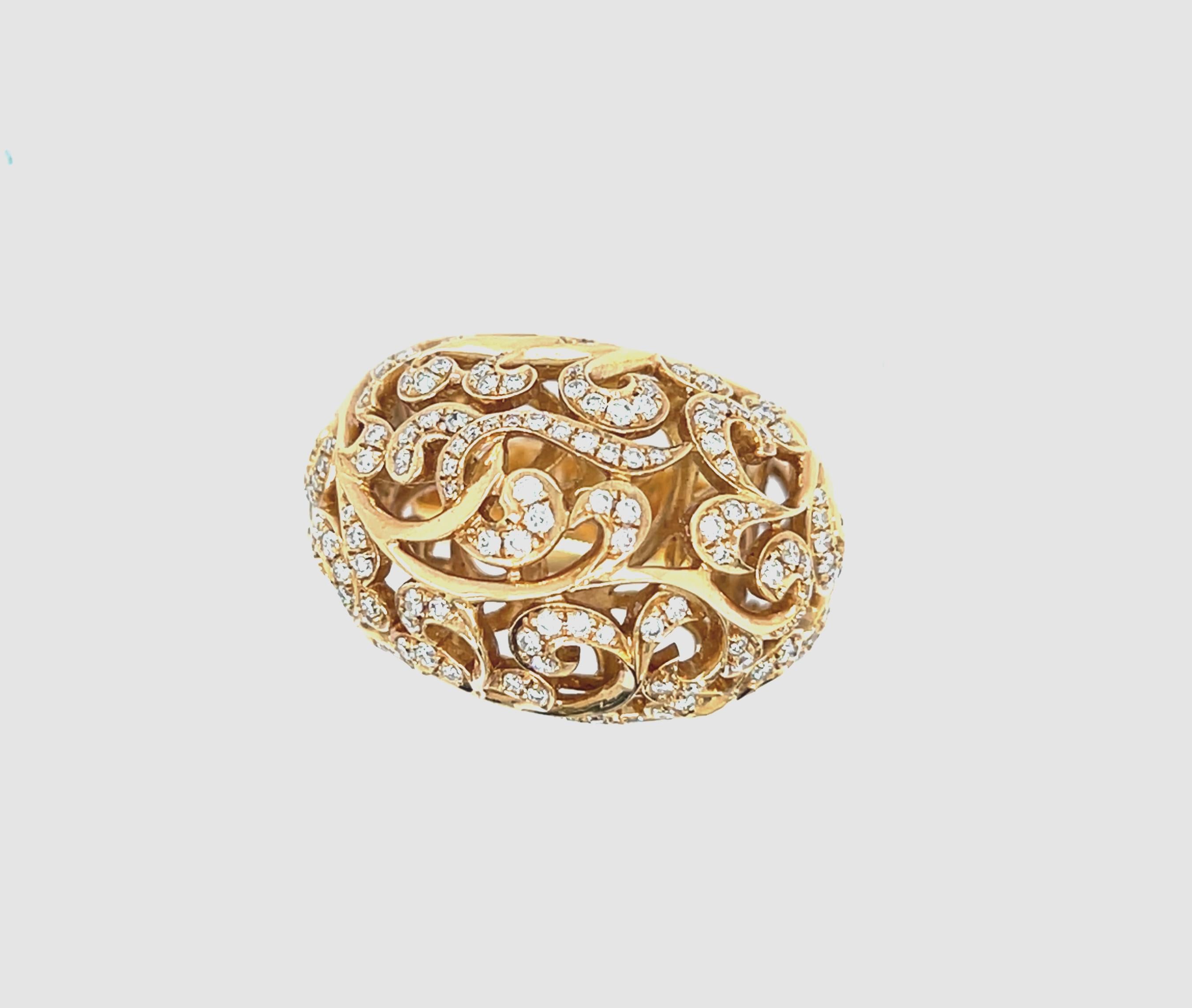 Women's Ring Yellow Gold 18 Carats With Lace Details Diamonds 1.02 Carats For Sale