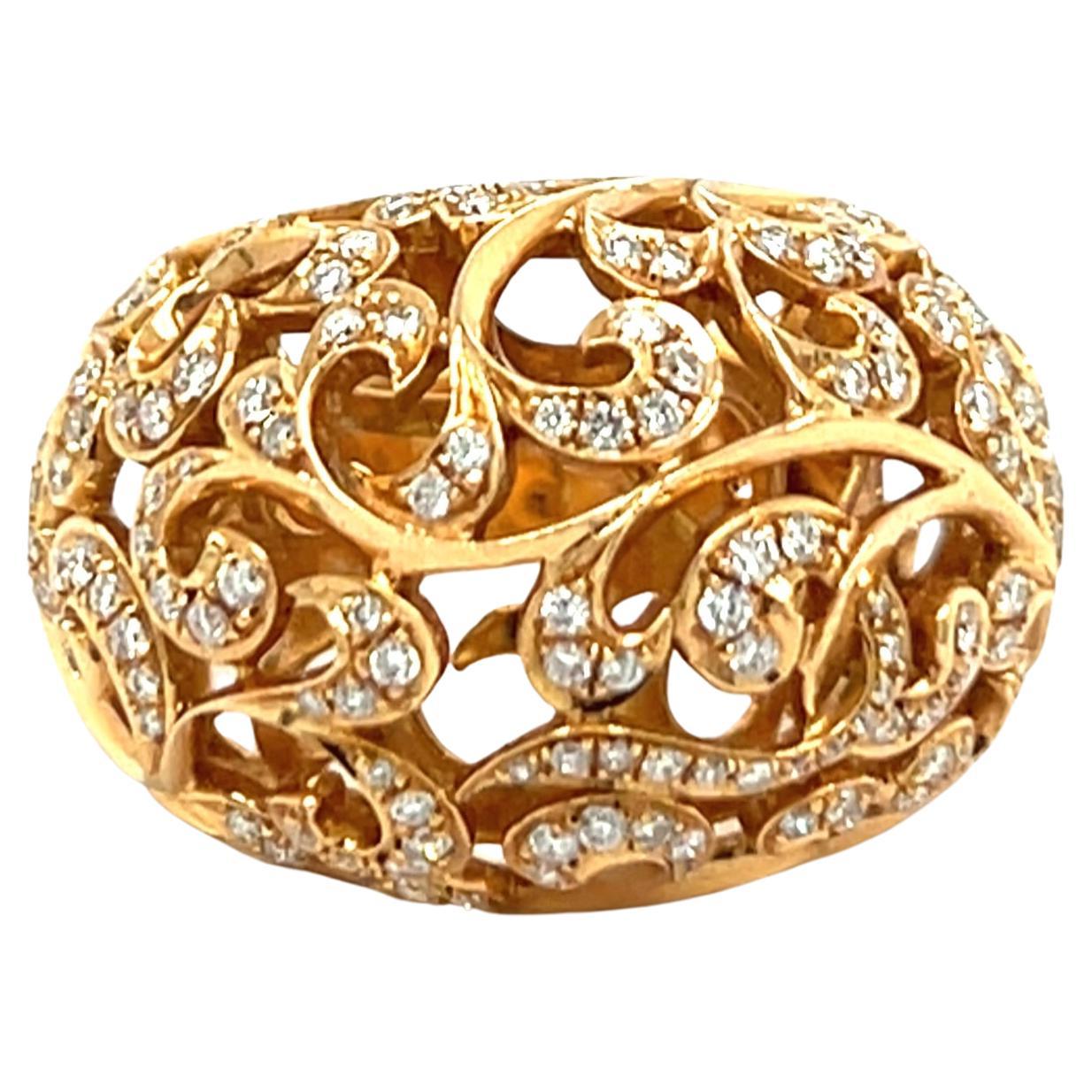 Ring Yellow Gold 18 Carats With Lace Details Diamonds 1.02 Carats For Sale