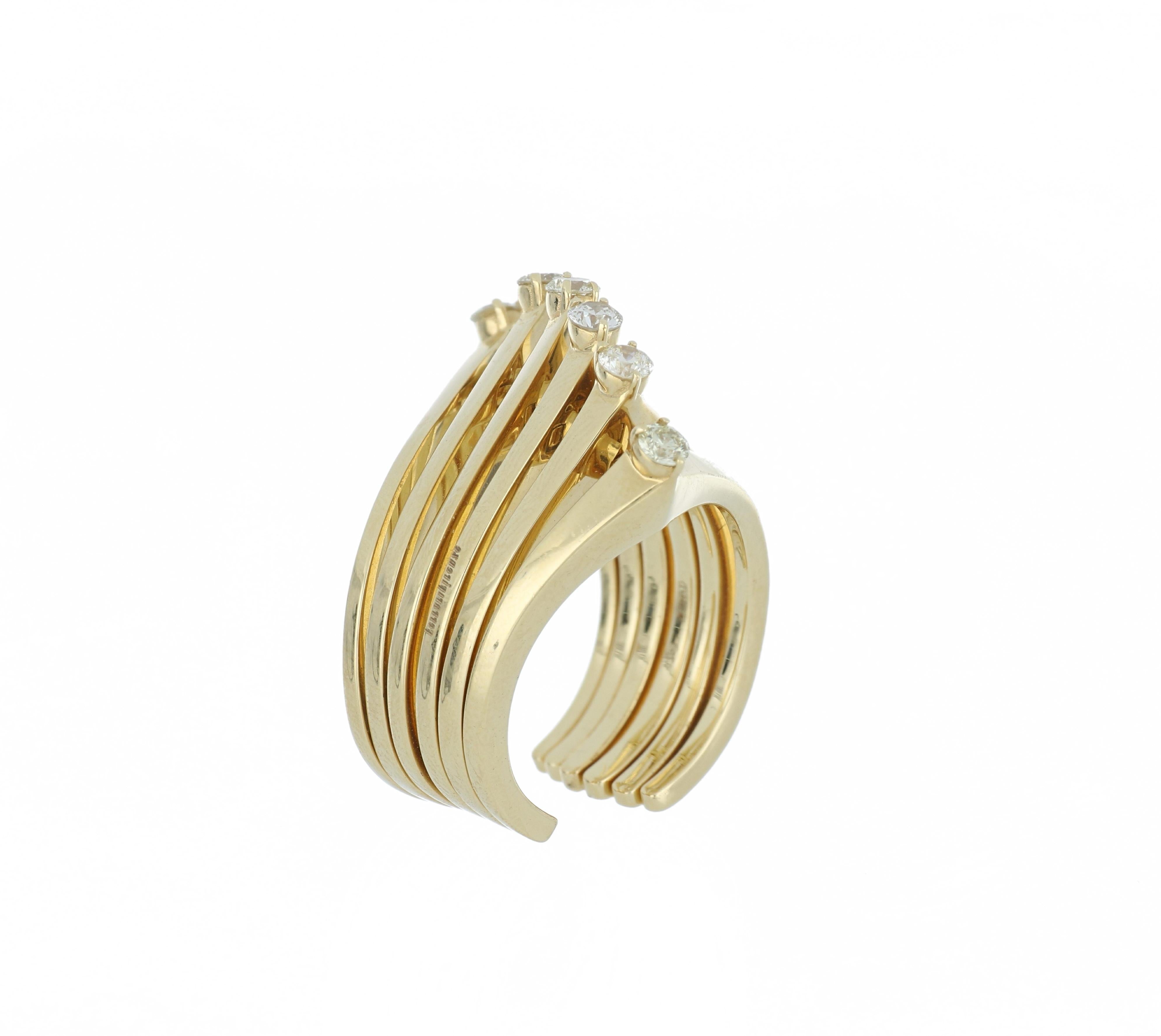 Women's Ring Yellow Gold 18 Karat with Cream Diamond, Handmade For Sale