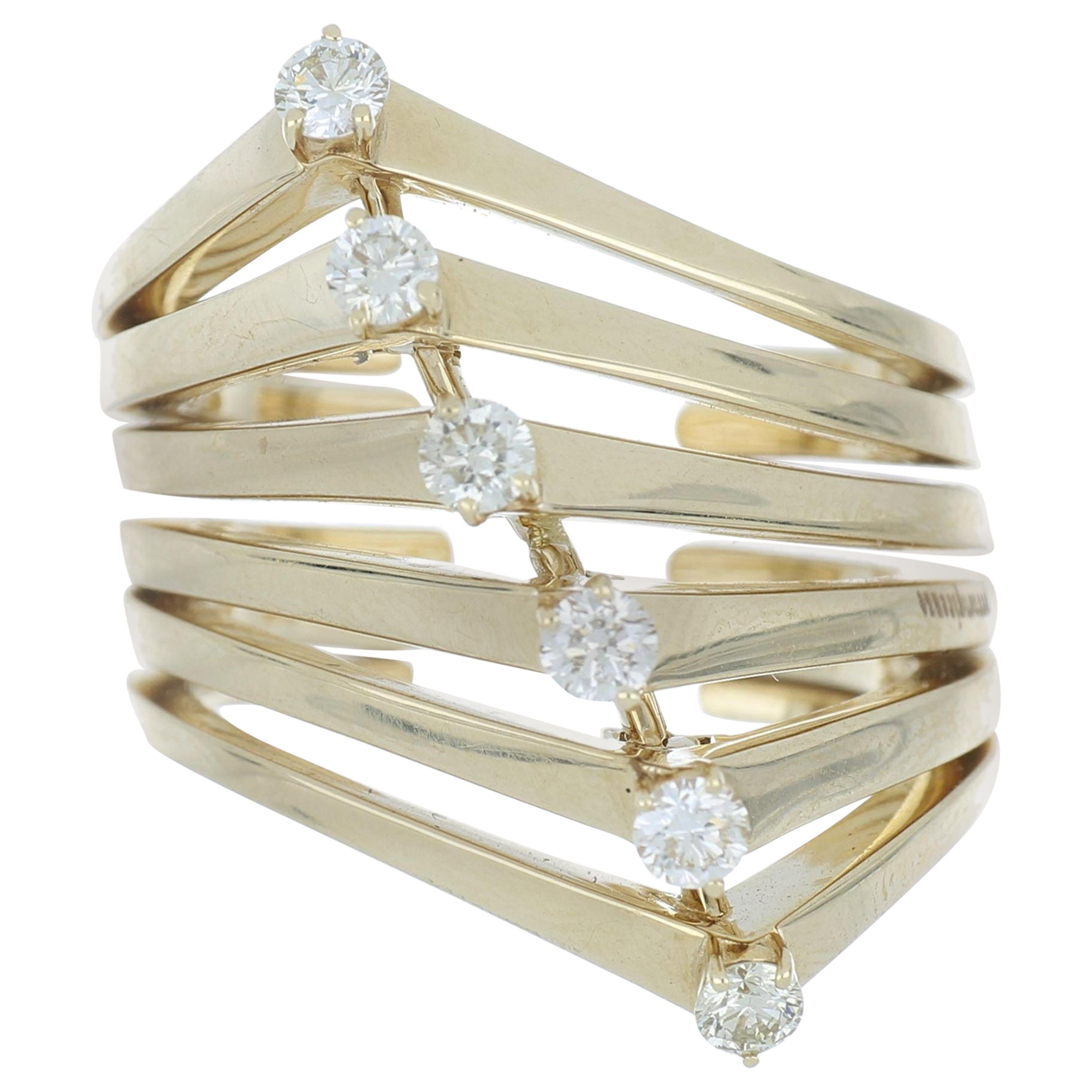 Ring Yellow Gold 18 Karat with Cream Diamond, Handmade For Sale