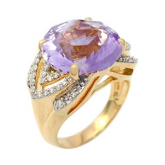 Ring Yellow Gold Amethyst 7.00 Carat Diamonds
