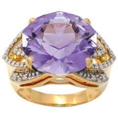 Ring Yellow Gold Amethyst 7.00 Carat Diamonds