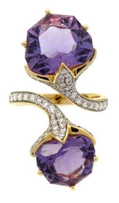 Ring Yellow Gold Amethyst 8.05 Carat Diamonds