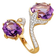 Ring Yellow Gold Amethyst 8.05 Carat Diamonds