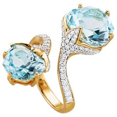 Ring Yellow Gold Blue Topaz 11.13 Carat Diamonds