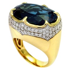 Ring Yellow Gold Blue Topaz London 15.94 Carat Diamonds
