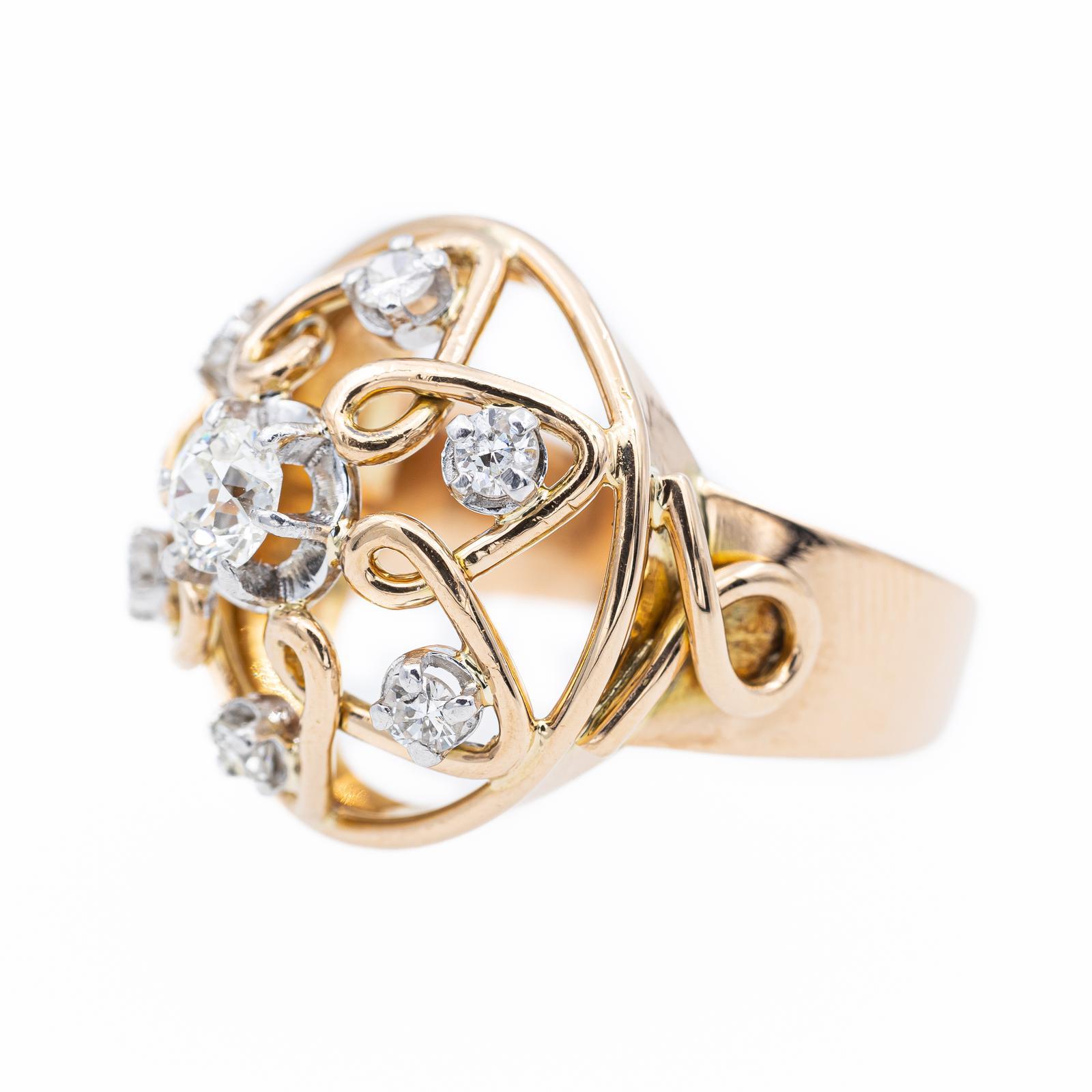 Gelbgold-Ring mit Diamanten (Alteuropäischer Schliff) im Angebot