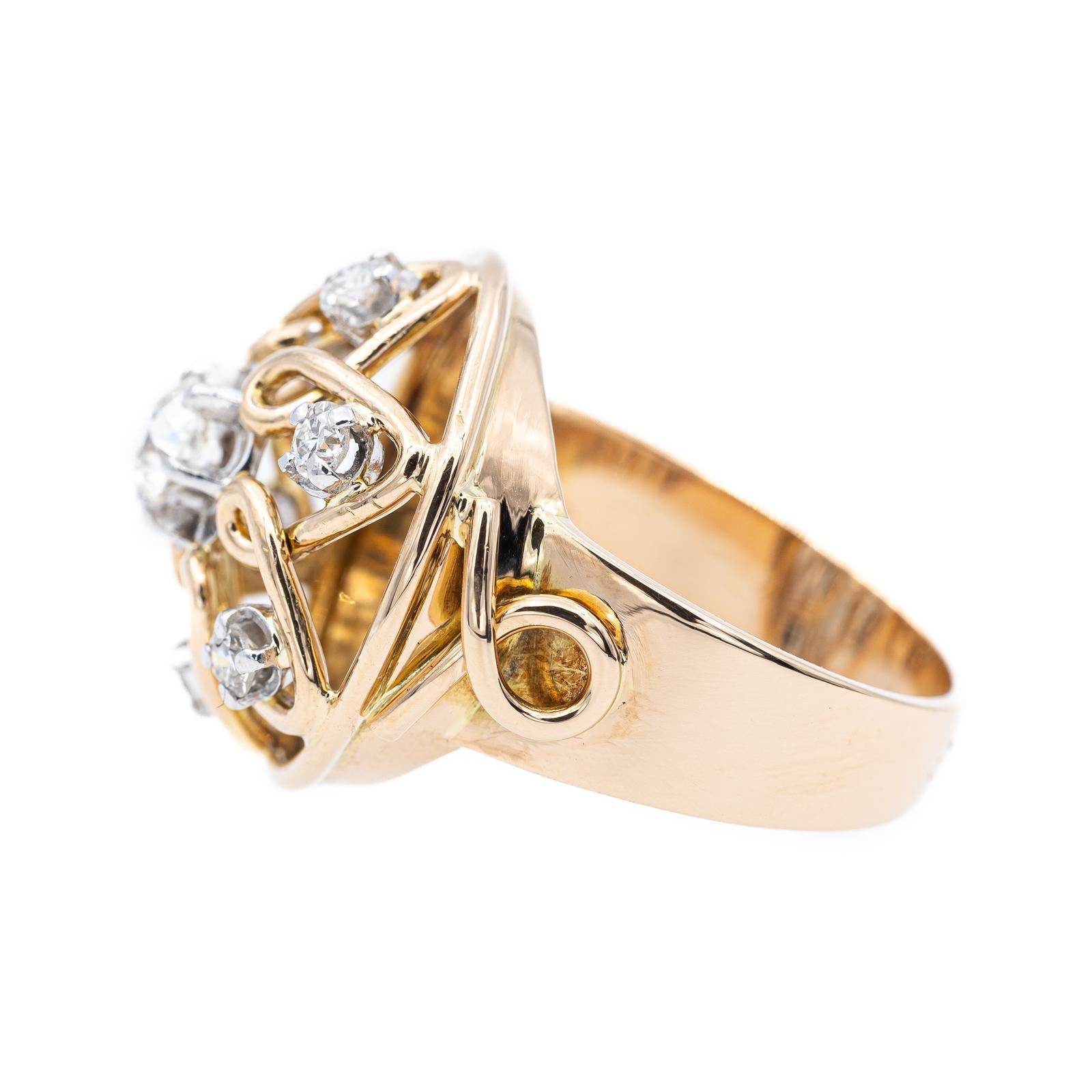 Gelbgold-Ring mit Diamanten im Zustand „Hervorragend“ im Angebot in PARIS, FR