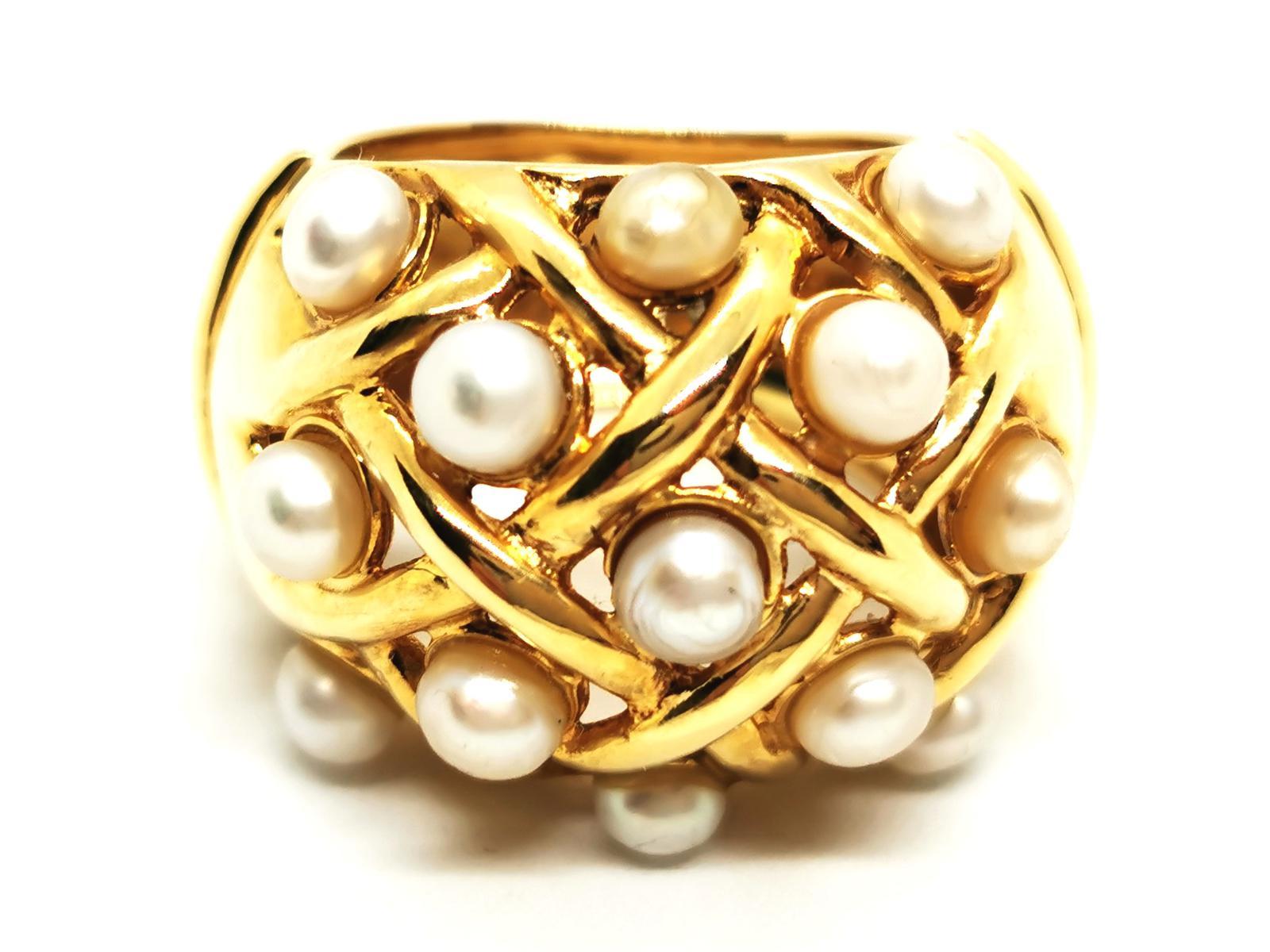 Ring Yellow Gold Pearl In Excellent Condition In PARIS, FR