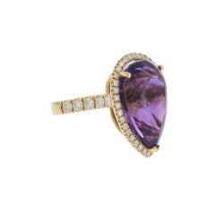 Ring14KT Yellow Gold Pear-Shaped Amethyst and Diamond Halo Ring