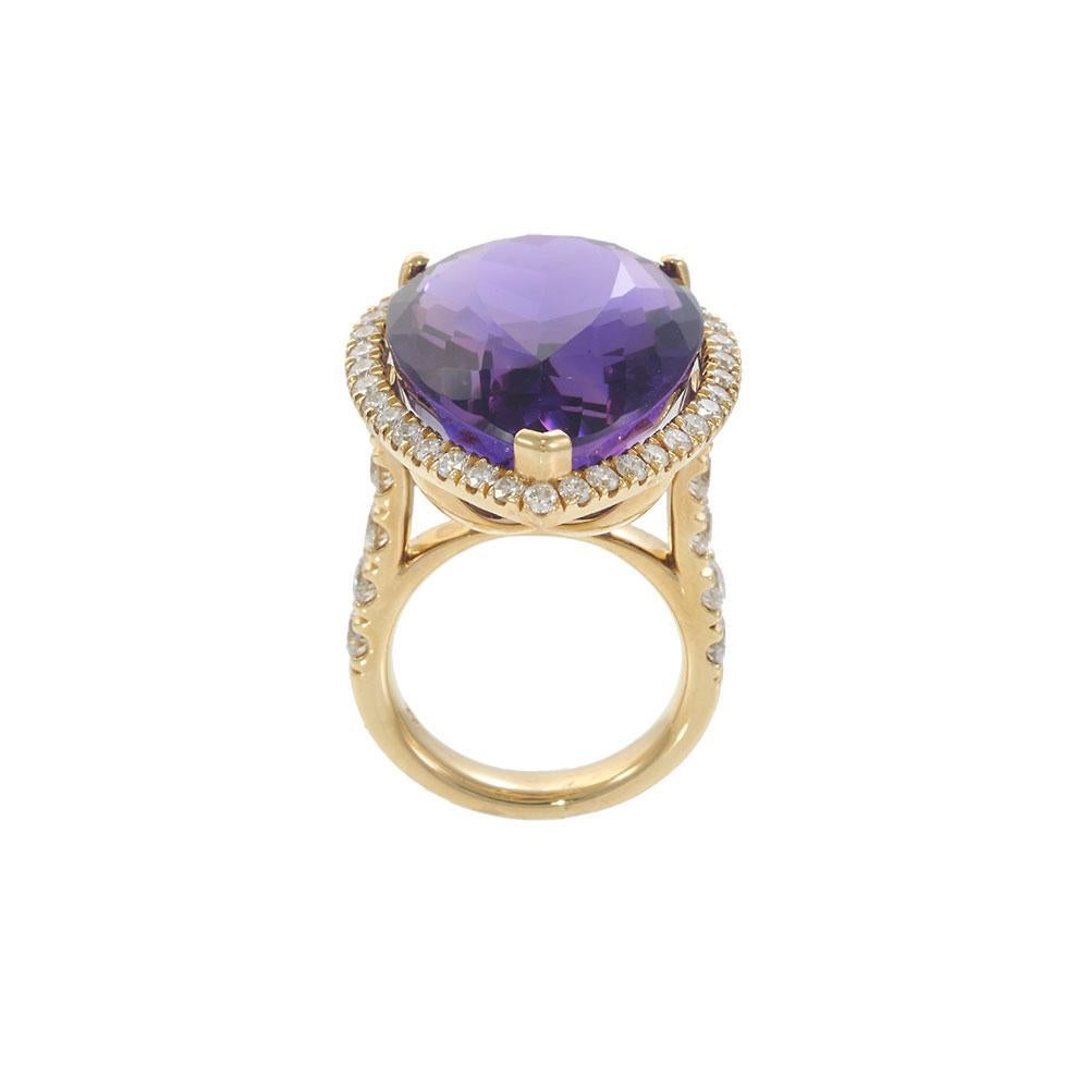 BagueBague en or jaune 14KT avec halo d'améthyste en forme de poire et de diamant Neuf - En vente à New York, NY