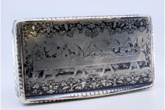 Ringed silver snuff box with Last Supper relief and gilded interior
