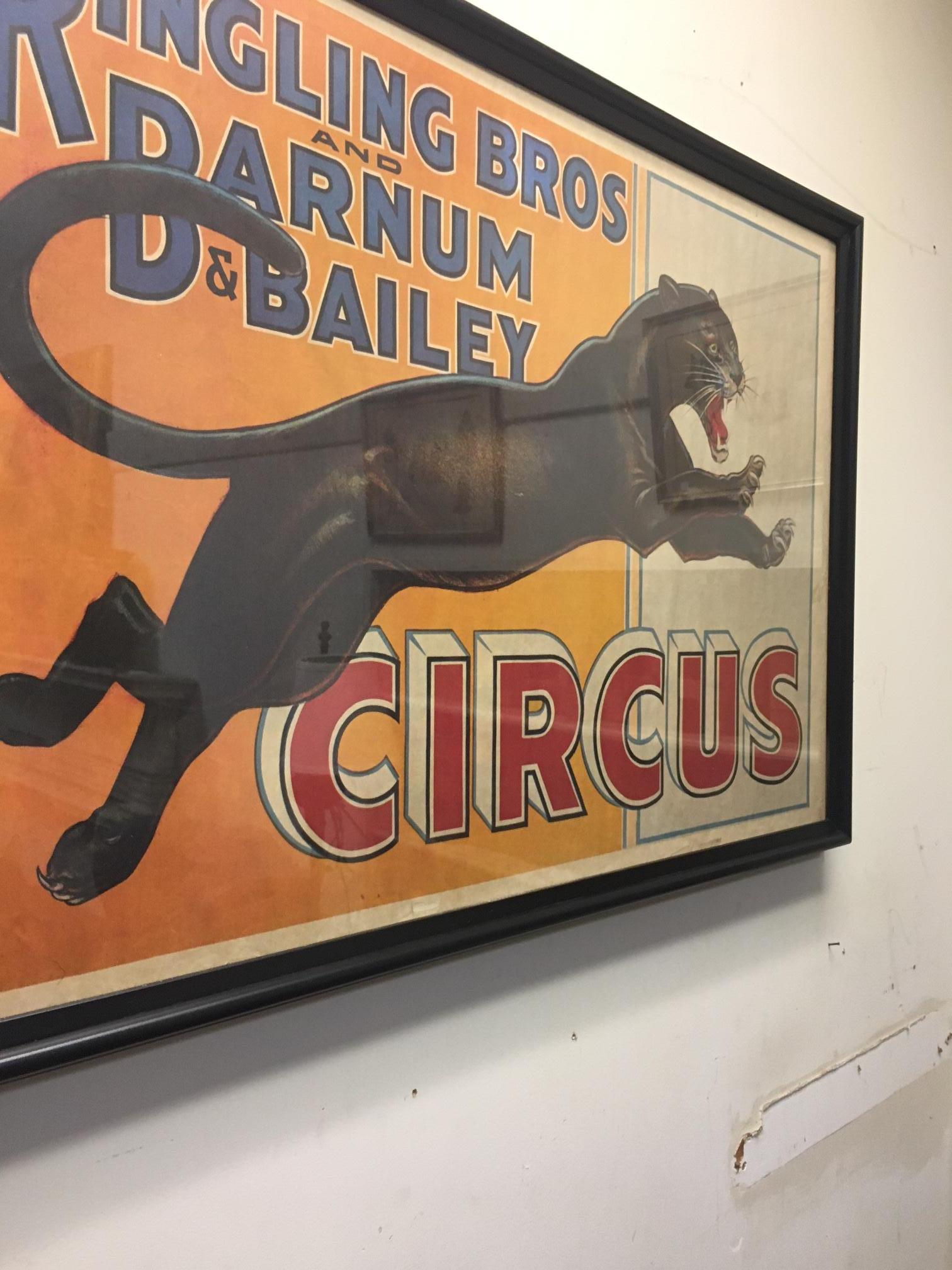 Folk Art Ringling Bros. and Barnum & Bailey Circus Black Leopard Framed Vintage Poster For Sale
