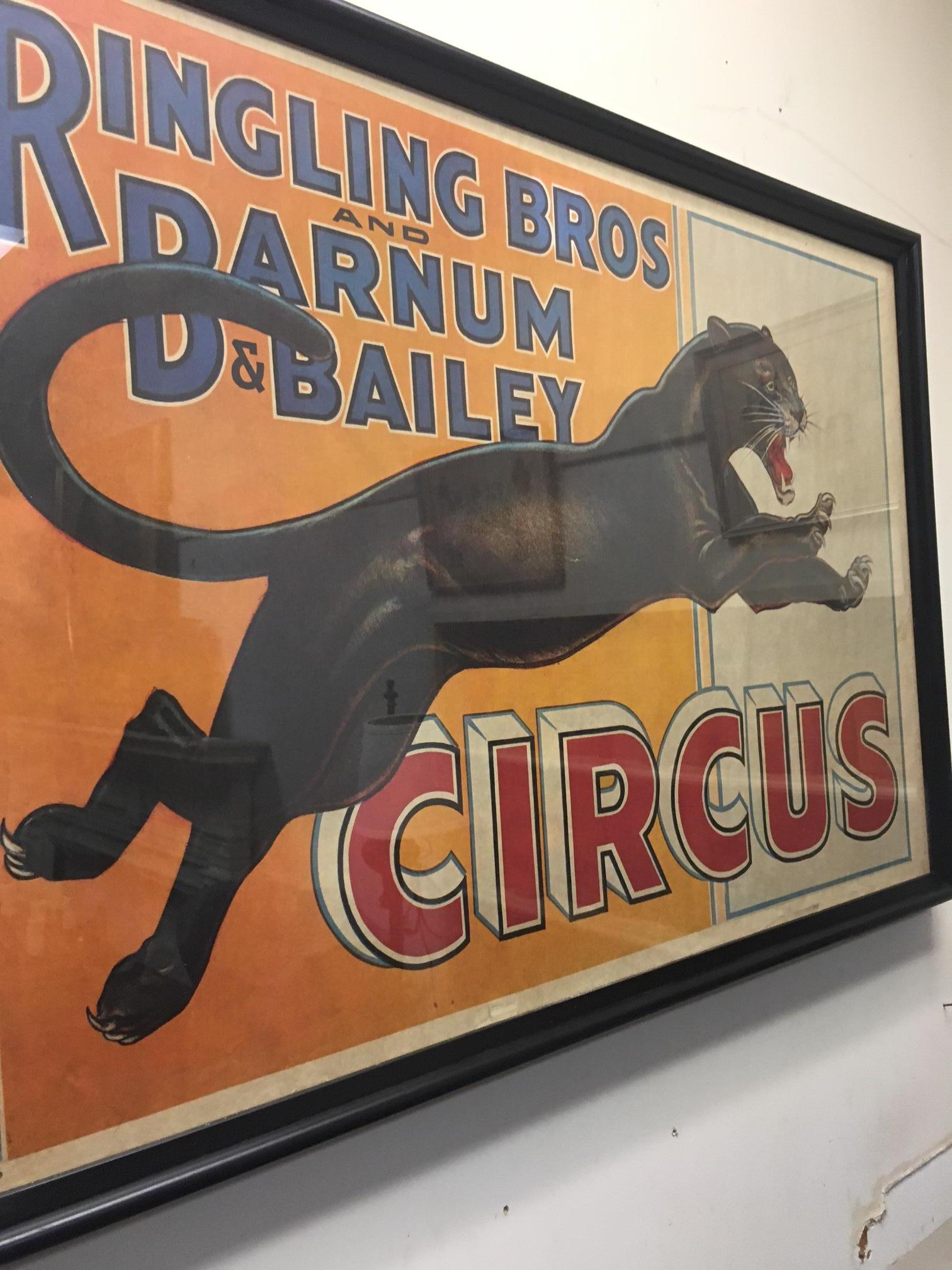 Ringling Bros. and Barnum & Bailey Circus Black Leopard Framed Vintage Poster In Good Condition For Sale In Savannah, GA