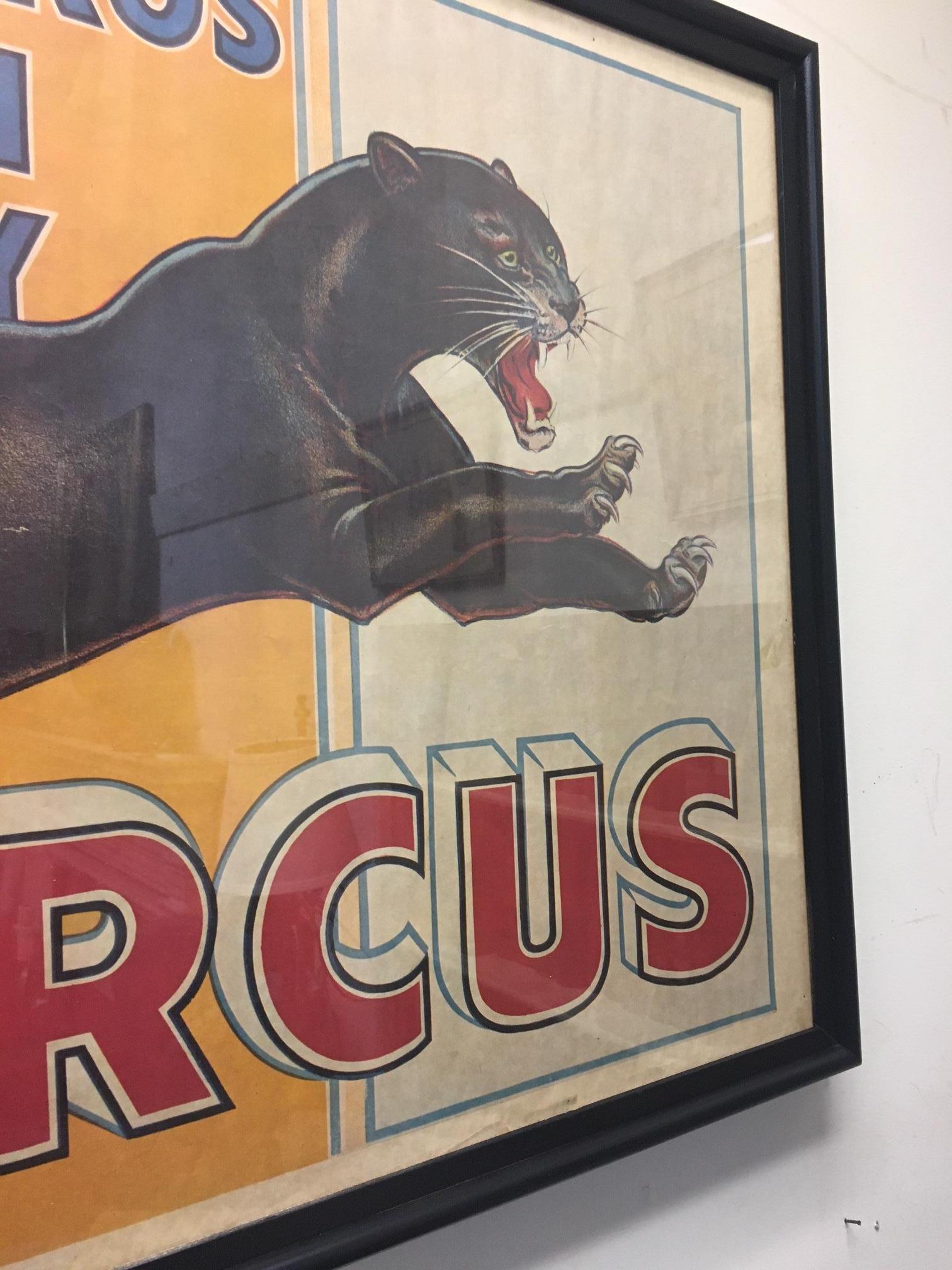 20th Century Ringling Bros. and Barnum & Bailey Circus Black Leopard Framed Vintage Poster For Sale