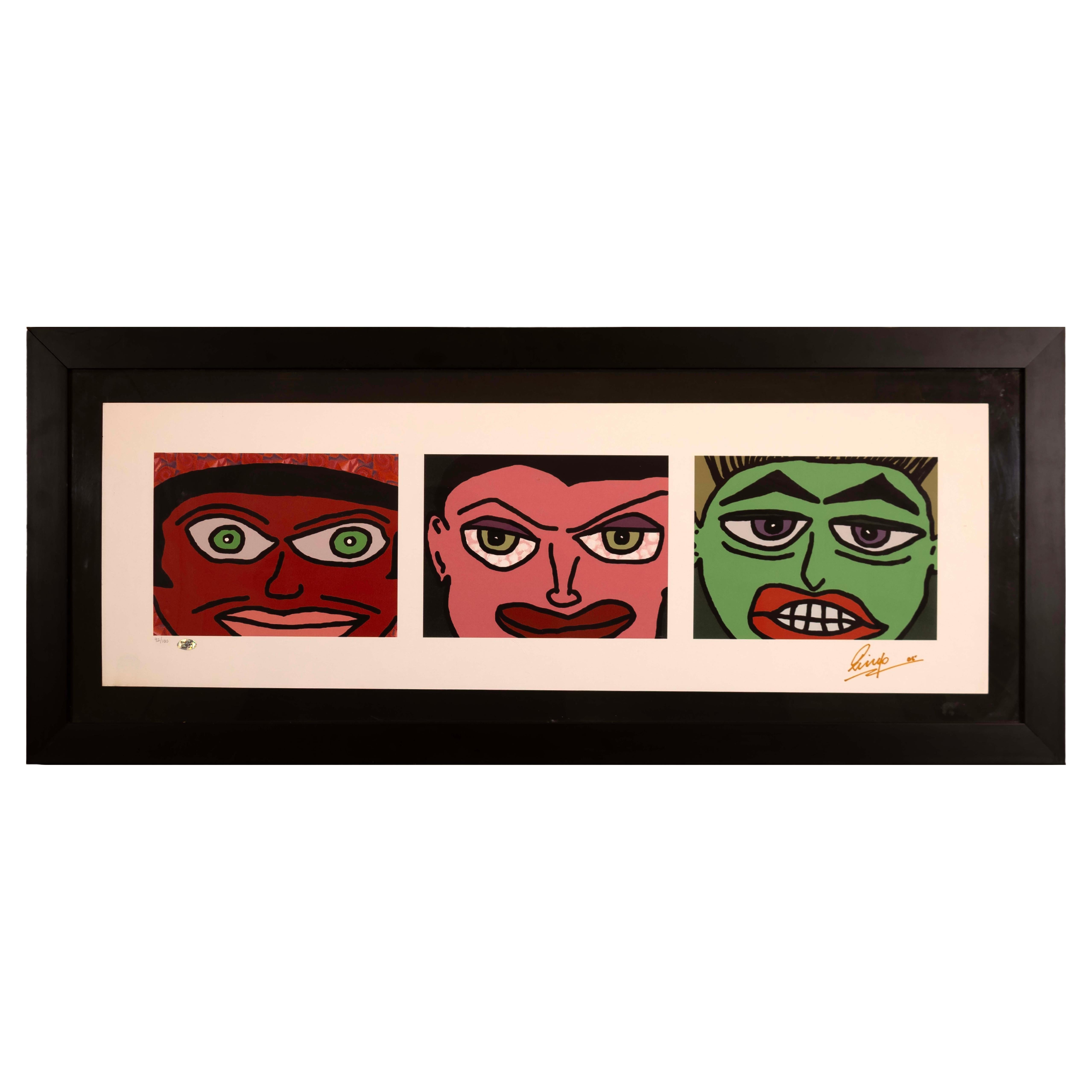 Ringo Starr 3 Faces Signed Contemporary Pop Art Serigraph on Paper 92/100 Framed For Sale
