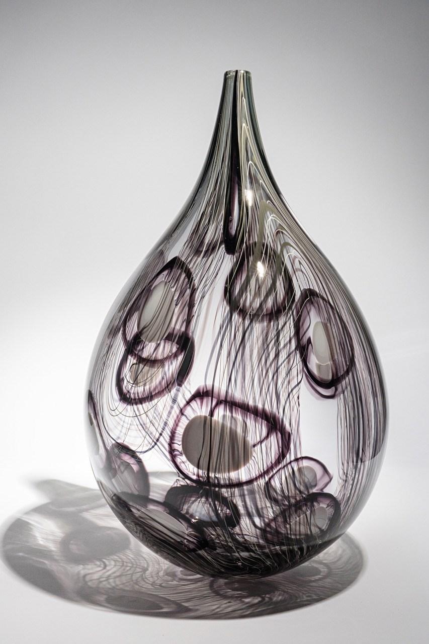 Swedish Rings iv, a Black / Aubergine & Clear Sculptural Glass Vessel by Ann Wåhlström For Sale