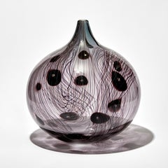 Rings v, Clear & Dark Aubergine / Purple Abstract Glass Vessel by Ann Wåhlström