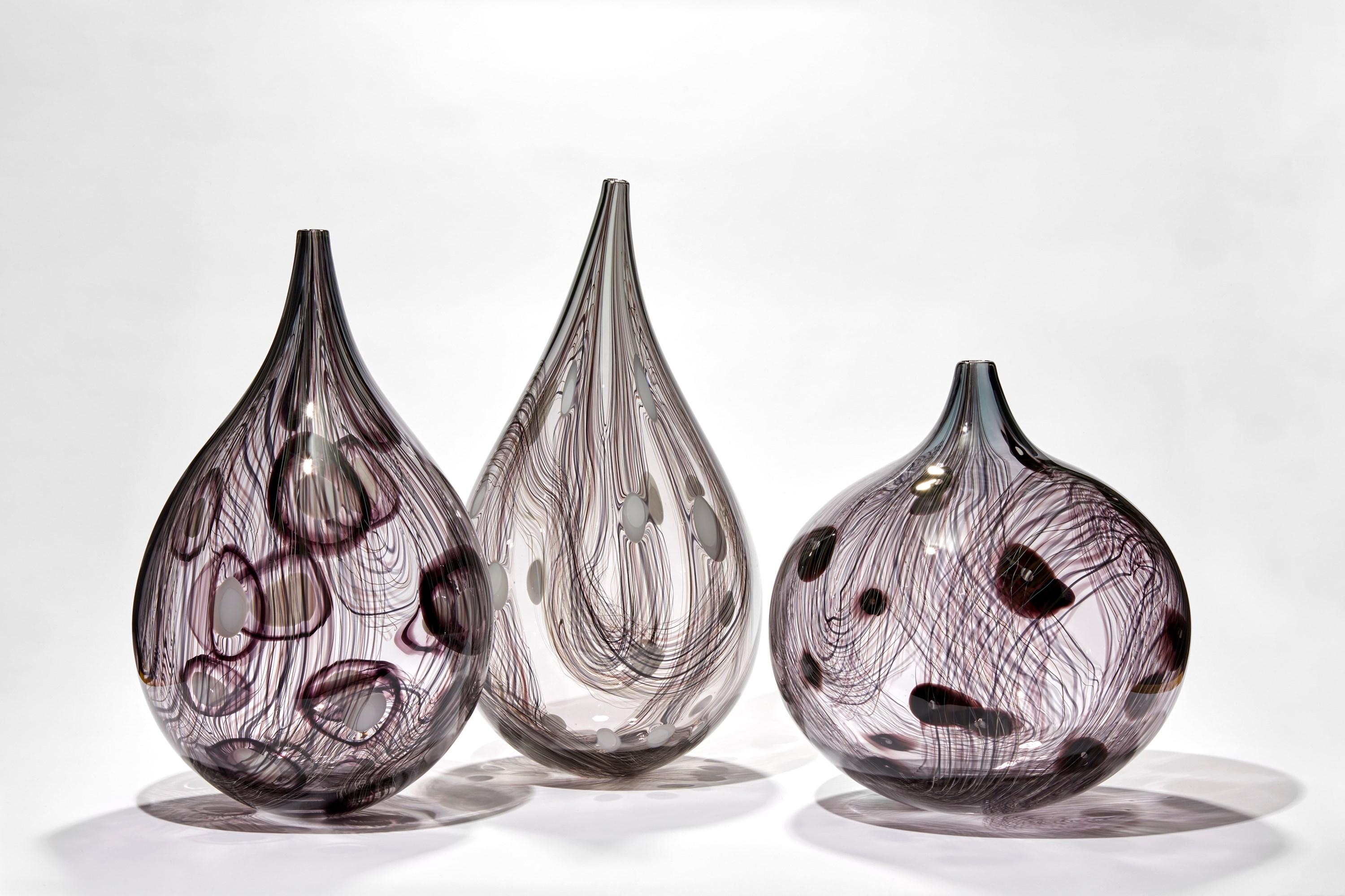 Contemporary Rings v, Clear & Dark Aubergine / Purple Abstract Glass Vessel by Ann Wåhlström For Sale