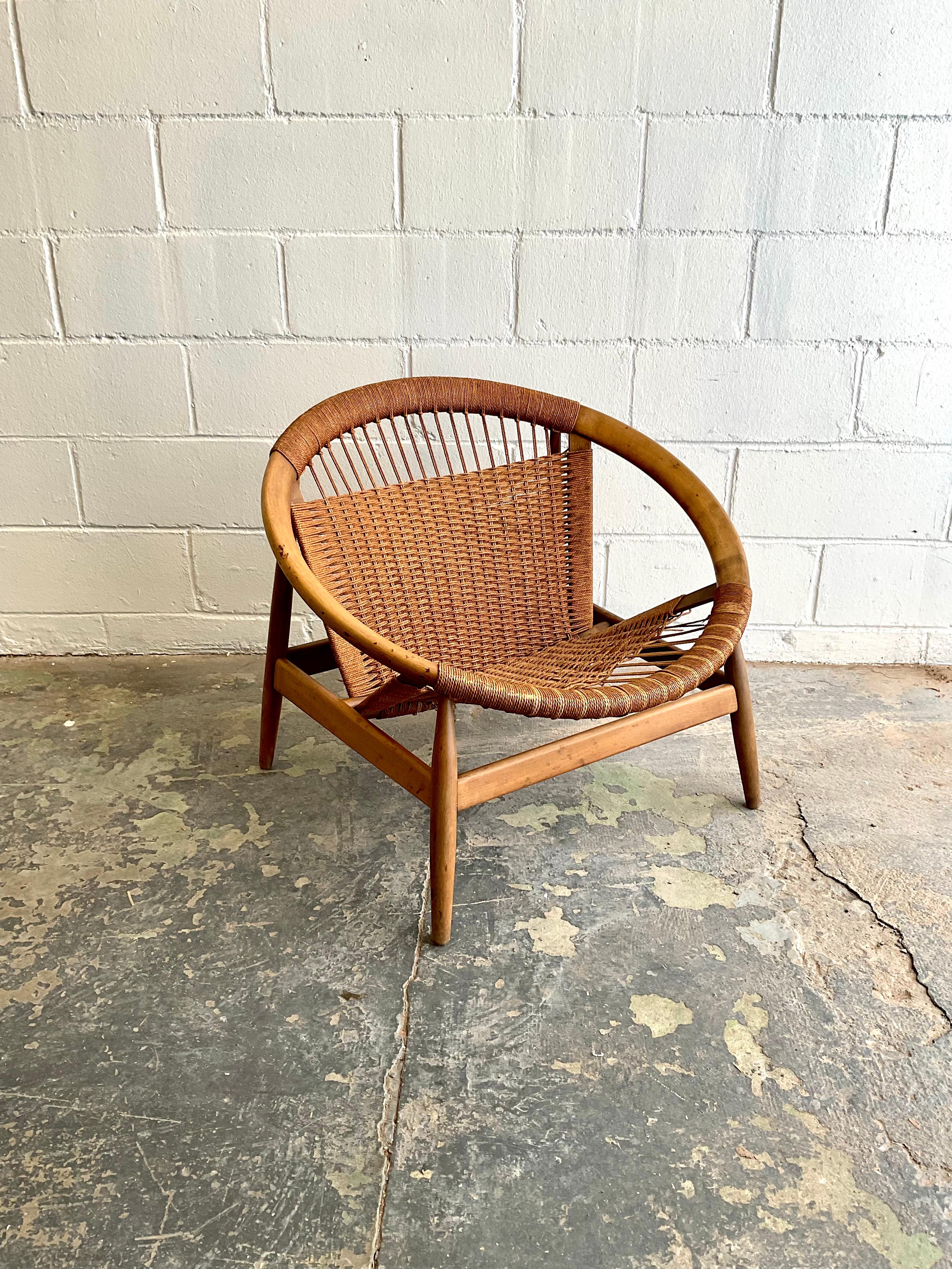 Danish “Ringstol” by Illum Wiikkelsø for Niels Eilersen in Beechwood and Cord, 1950s For Sale