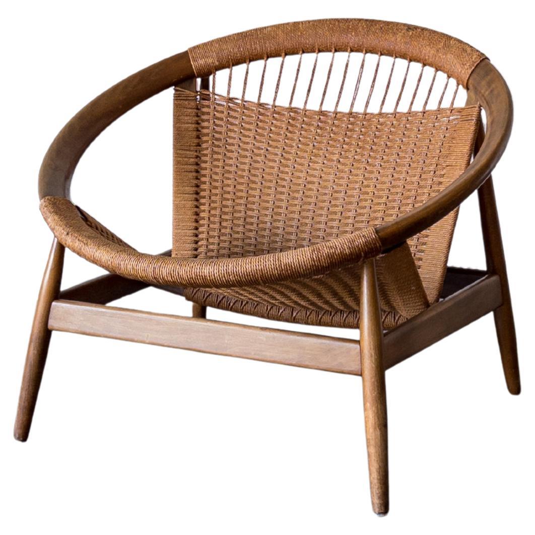 "Ringstol" von Illum Wikkelsø für Niels Eilersen aus Buchenholz und Corde, 1950er Jahre im Angebot