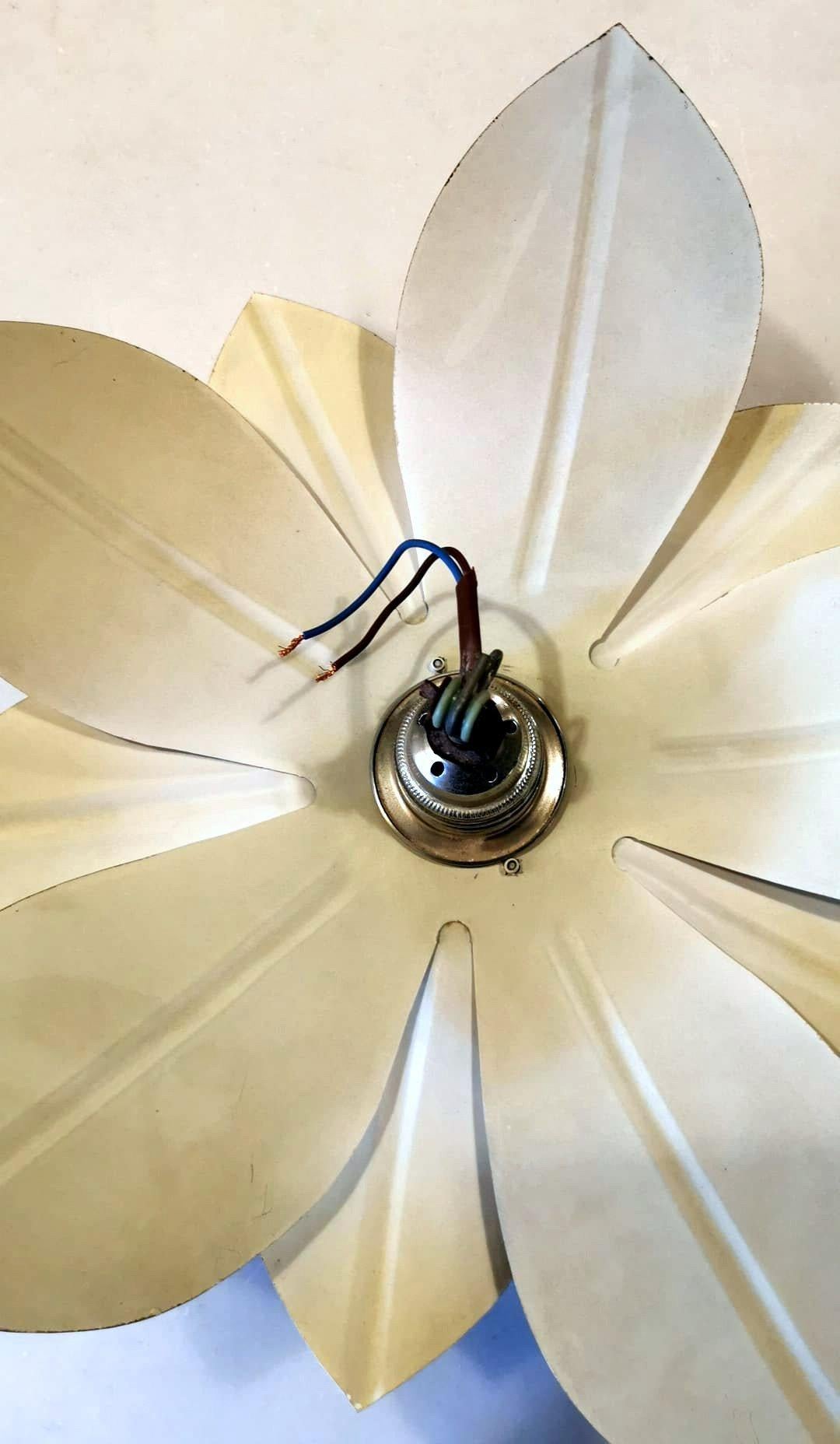 Rino Baglini Designer Pair of Italian Wrought Iron Ceiling Lamps Flower Shape 8
