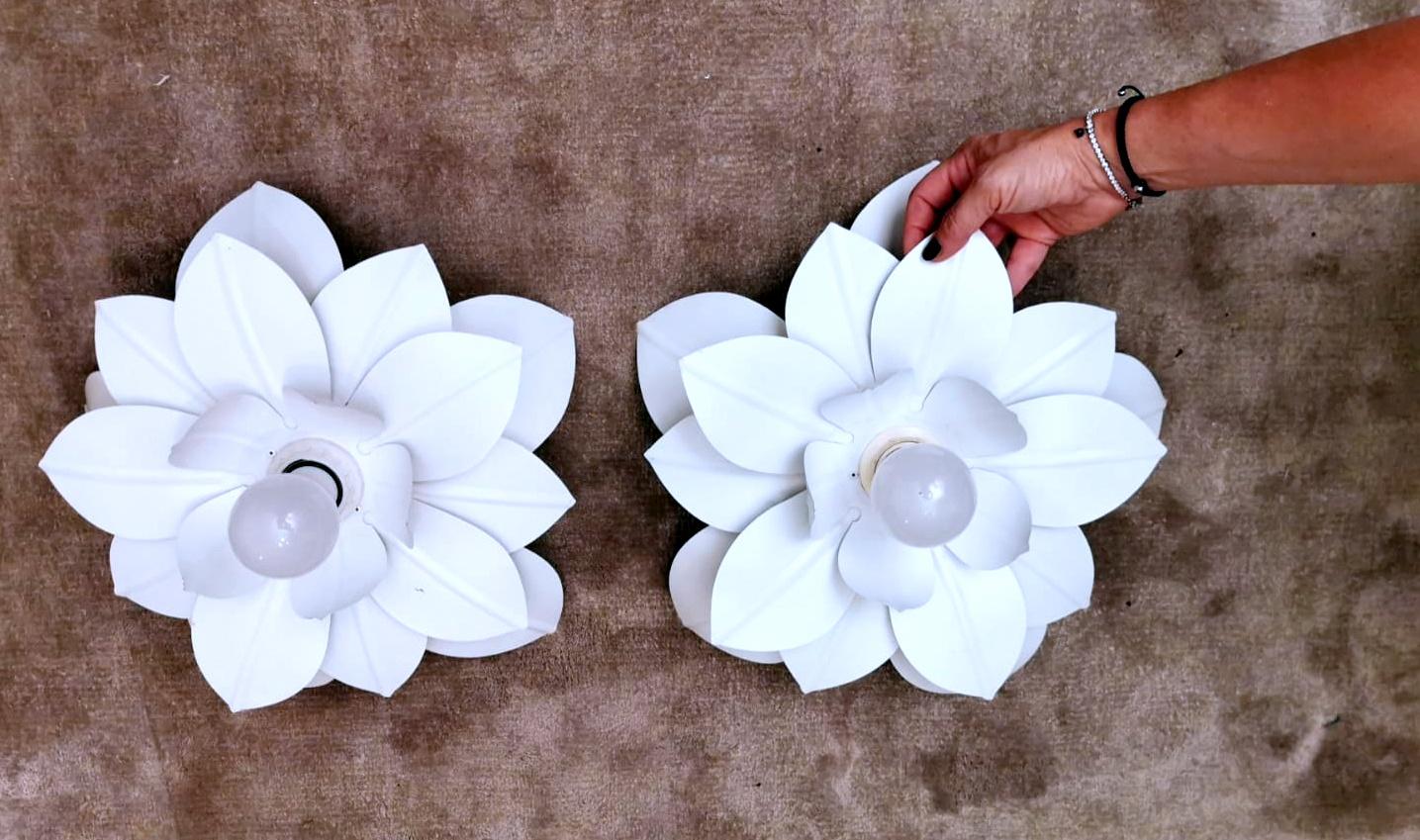 Rino Baglini Designer Pair of Italian Wrought Iron Ceiling Lamps Flower Shape 12