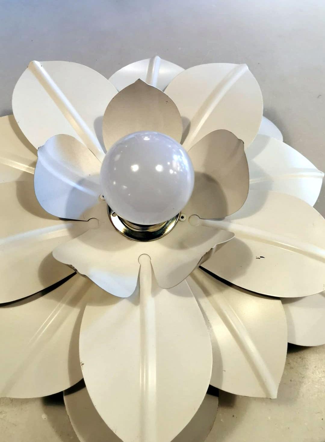 Rino Baglini Designer Pair of Italian Wrought Iron Ceiling Lamps Flower Shape 2