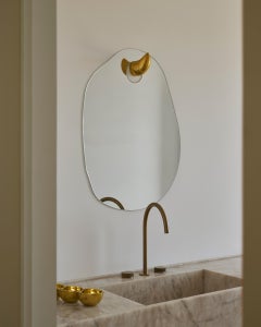 "Rino" Contemporary Silver Face Mirror with Cast Brass Hanger