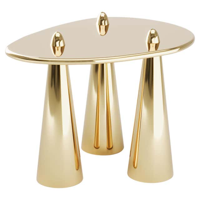 Side Table - Tall Handmade Sandcasted Metal in Brushed Brass by Unism ...