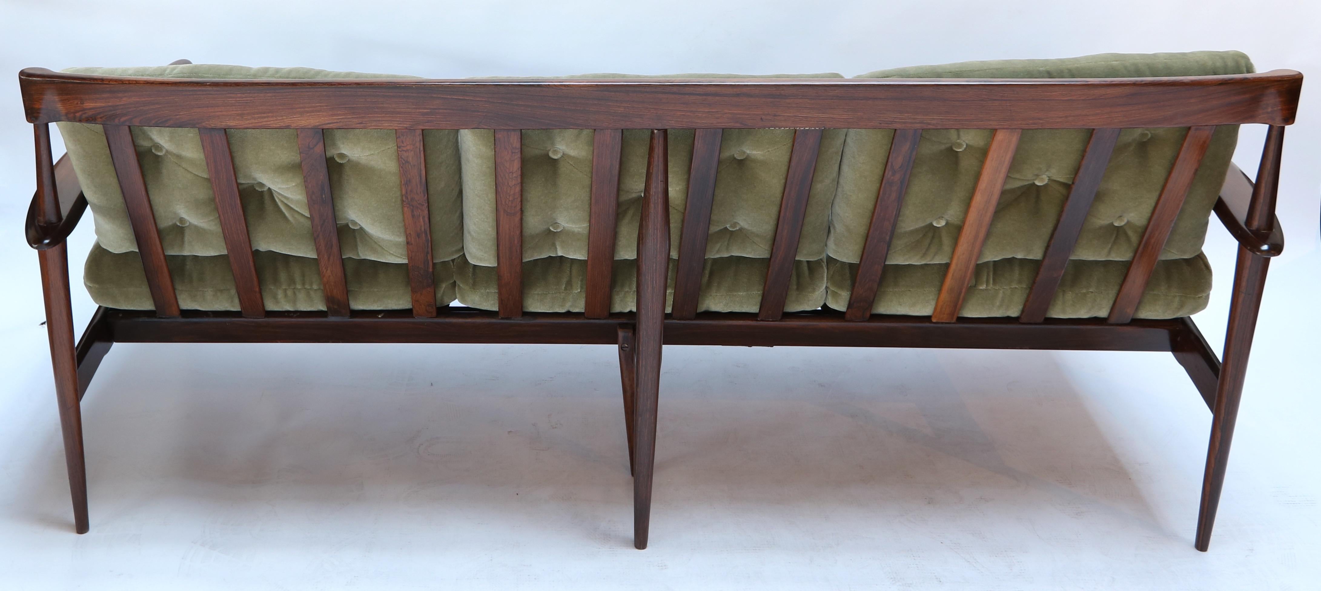 Rino Levi 1960s Brazilian Jacaranda Wood Sofa in Green Mohair 2