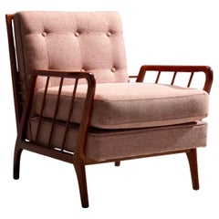 Rino Levi Lounge Chair in Peroba wood and Fabric, Brazil, 1950's