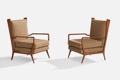 Rino Levi, chaises longues, noyer, tissu, Italie, années 1960