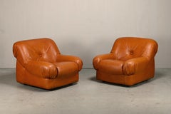 Rino Maturi Depositato Lounge Chairs in cognac leather for Mimo Padova, 1970s