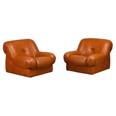 Rino Maturi Depositato Lounge Chairs in cognac leather for Mimo Padova, 1970s