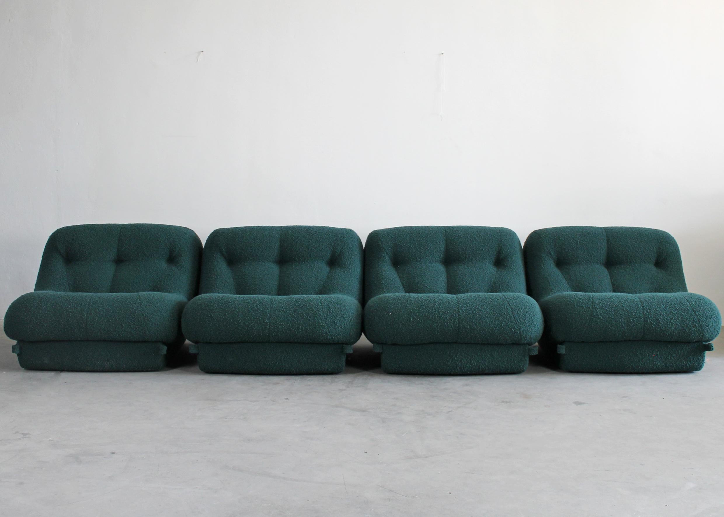 Post-Modern Rino Maturi Nuvolone Modular Sofa in Dark Green Fabric by MIMO, 1970s, Italy