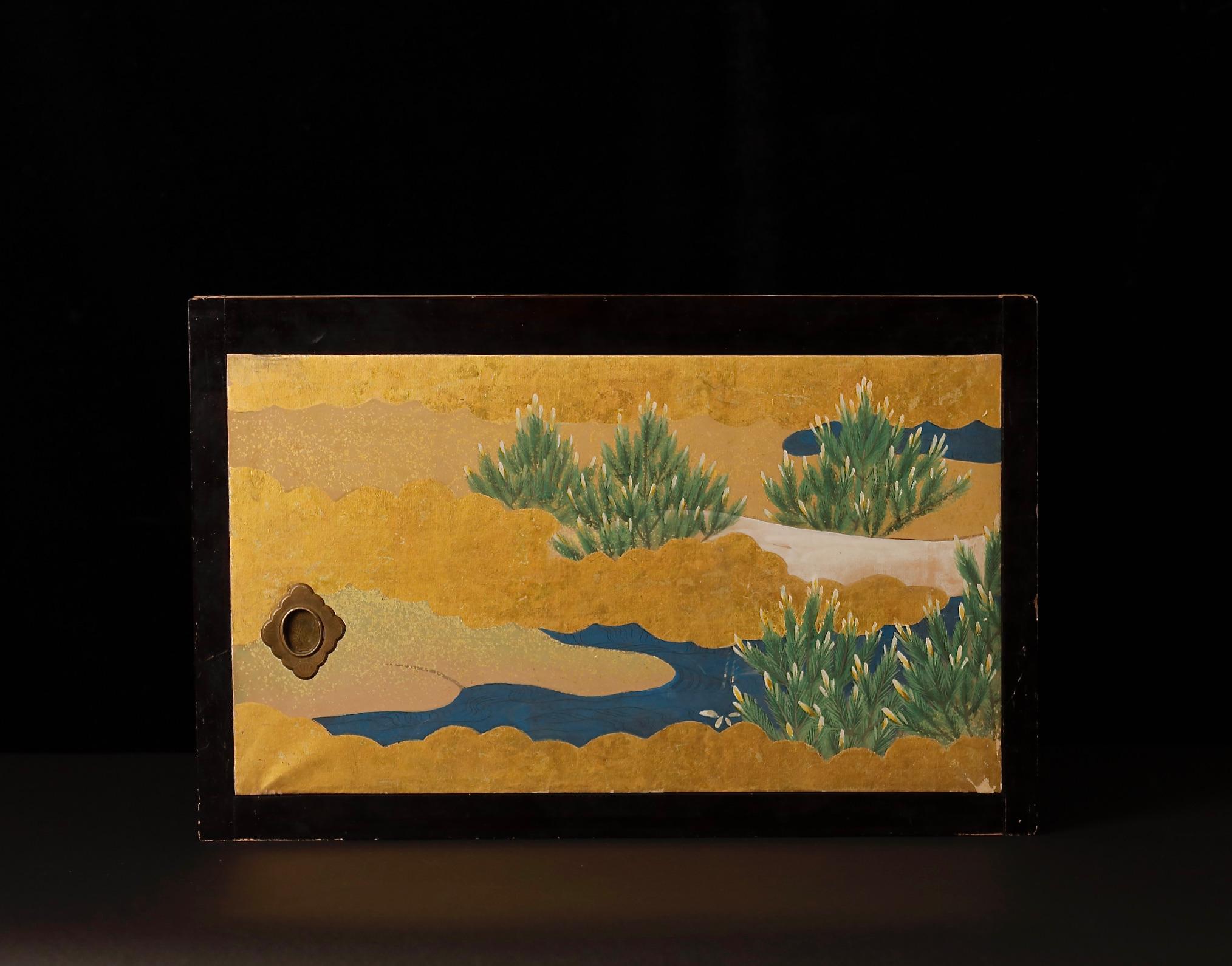 Hand-Painted Rinpa-Inspired Crane Sliding Doors, Late Edo Period