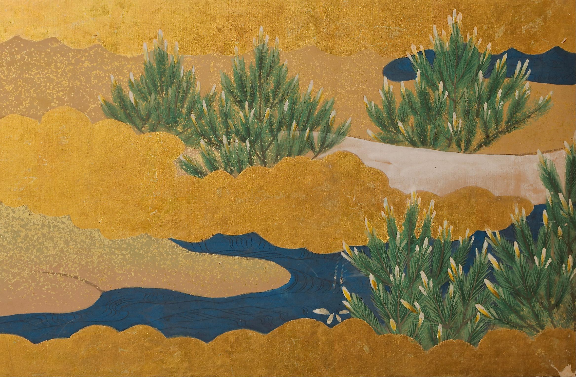 Rinpa-Inspired Crane Sliding Doors, Late Edo Period In Good Condition In Fukuoka, JP