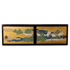 Rinpa-Inspired Crane Sliding Doors, Late Edo Period