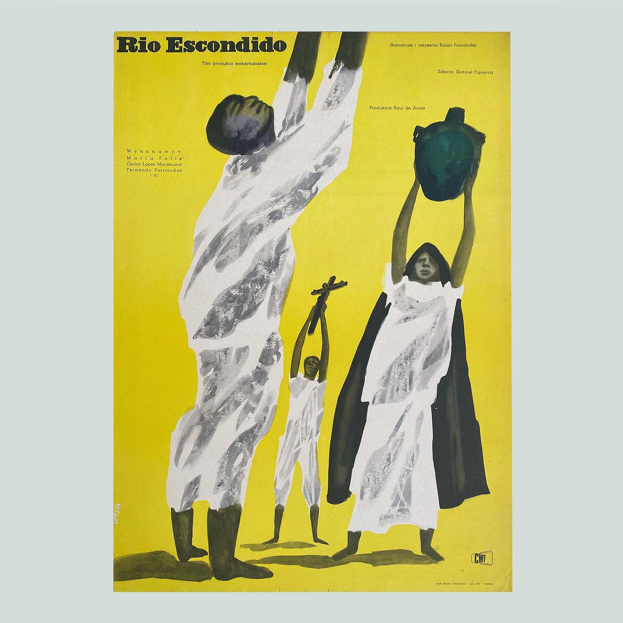 Il s'agit d'une affiche de film incroyablement rare et étonnante conçue par le légendaire affichiste polonais Jan Lenica en 1964 pour le mélodrame mexicain de 1948 réalisé par Emilio Fernández et mettant en vedette María Félix, Fernando Fernández,